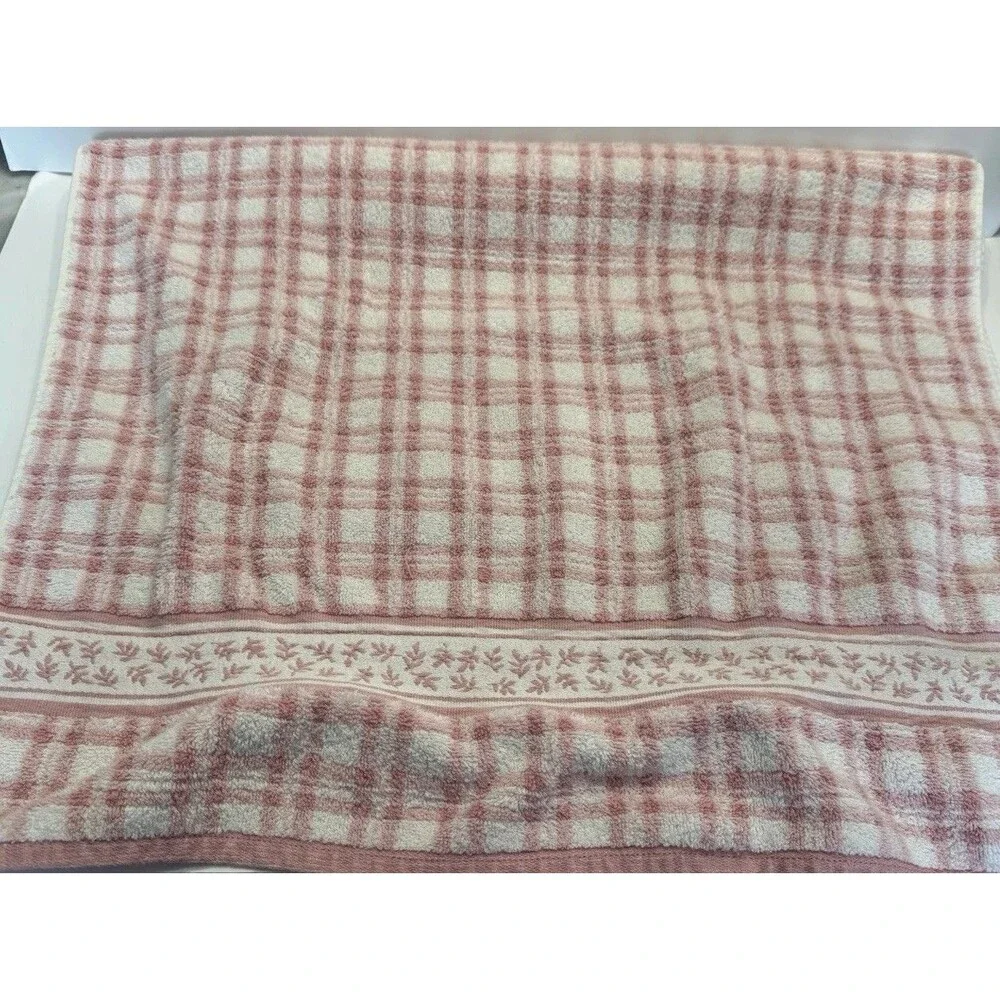VTG Laura Ashley Pink Hand Towels Embroidered Checkered Striped Set of 3